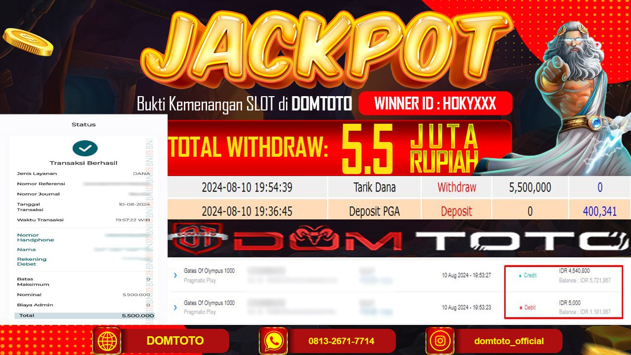 JACKPOT SLOT MENANG SLOT GATES OF OLYMPUS 1000  10 AGUSTUS 2024